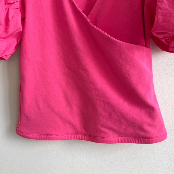 ANTHROPOLOGIE • Maeve Puff-Sleeve Wrap Top in Pink - Picture 7 of 10